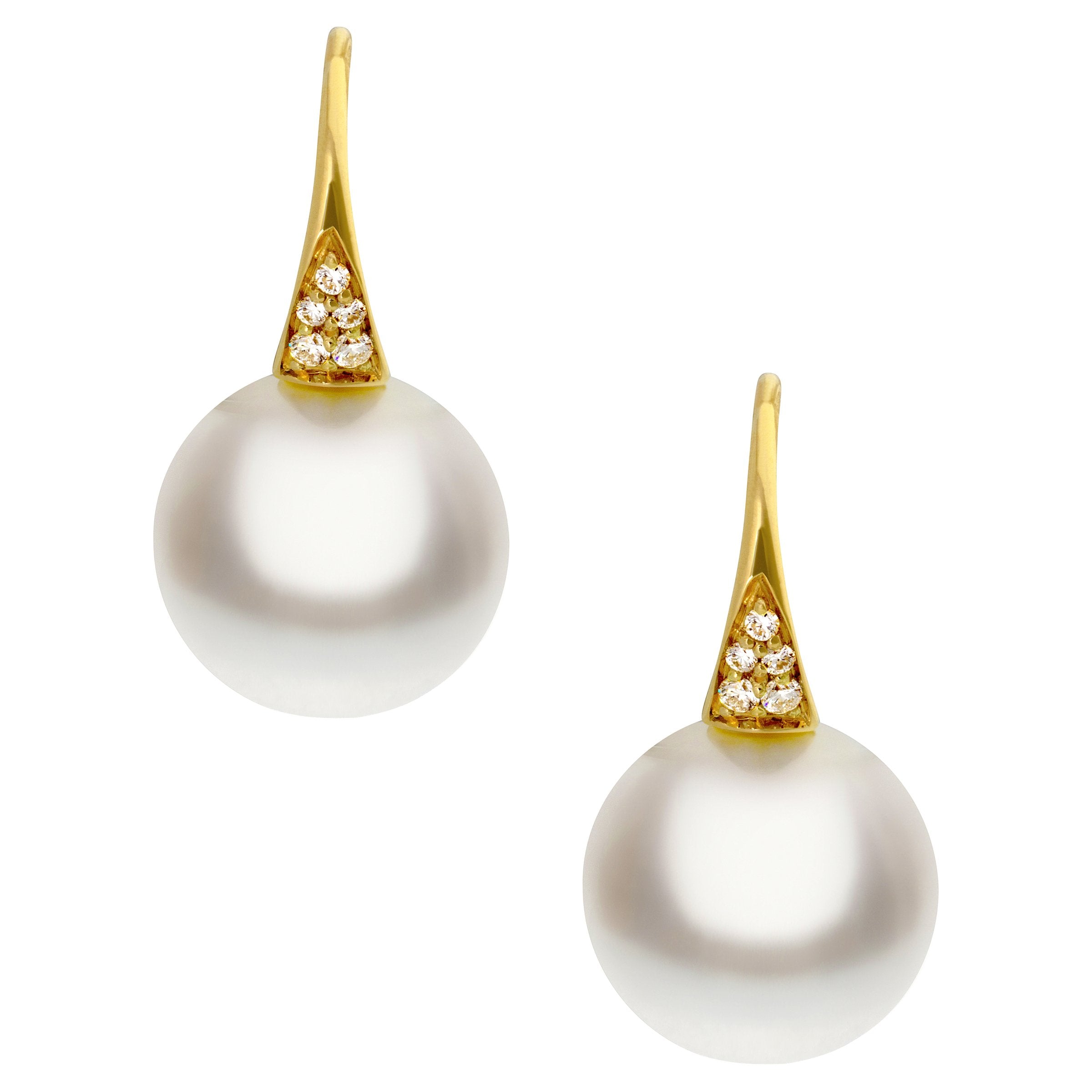 Autore 18ct Yellow Gold 11mm South Sea Pearl & Diamond Shephard Hook Earrings