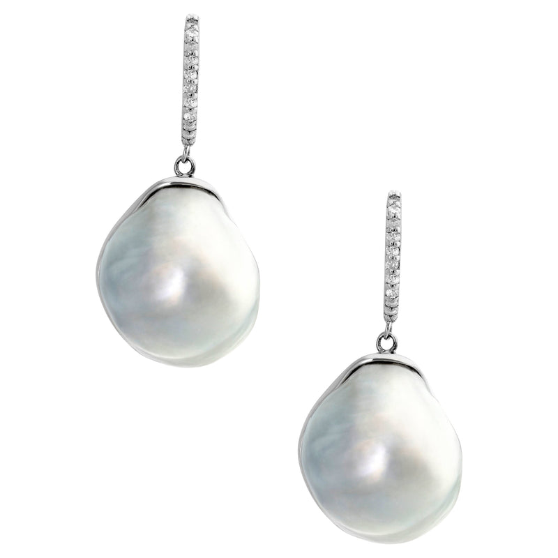 Autore Silver 16mm Baroque South Sea Pearl & Diamond Huggie Earrings