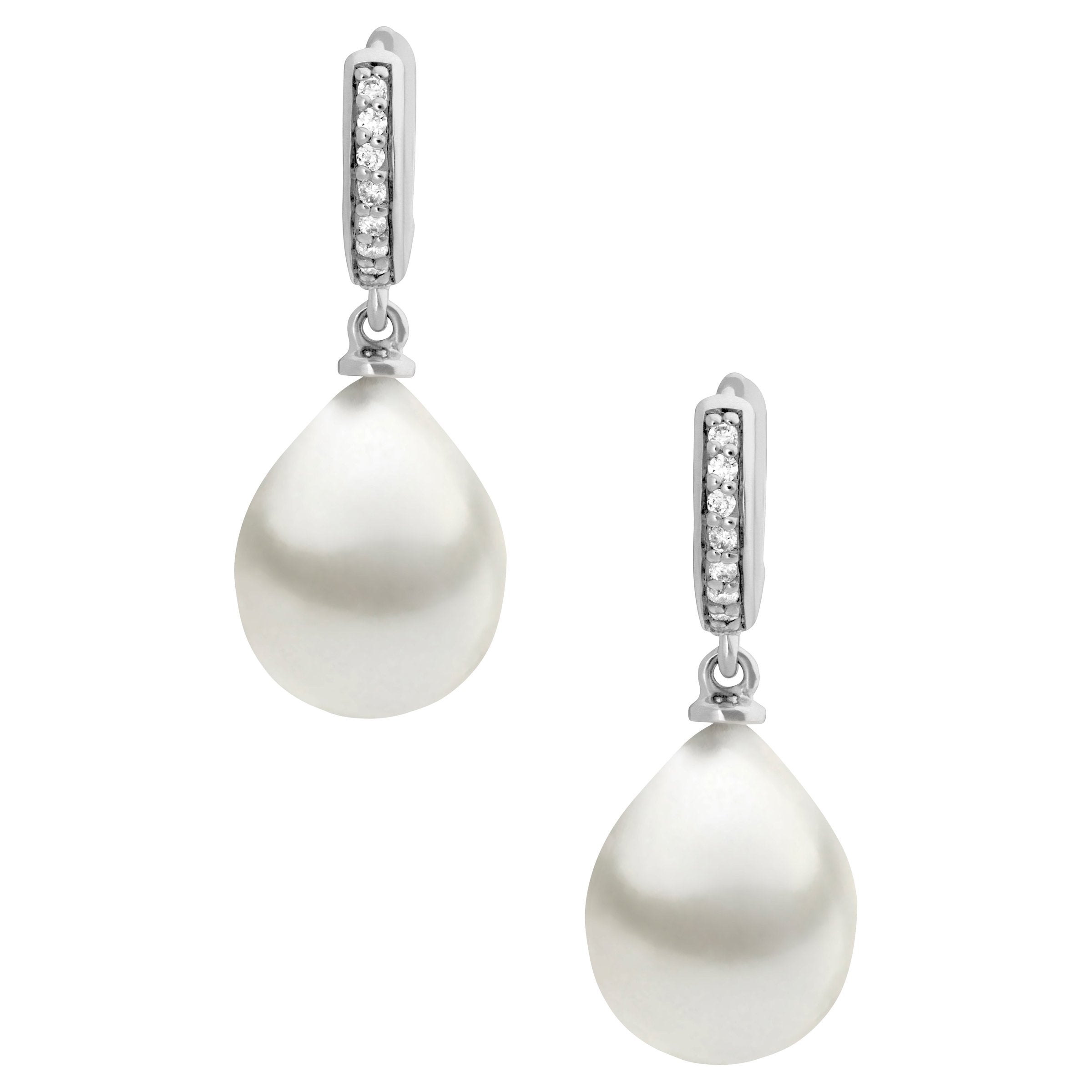 Autore Silver 9mm South Sea Pearl & Diamond Huggie Earrings