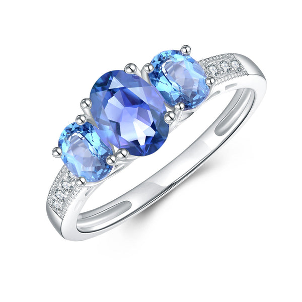 9ct White Gold London Blue Topaz & Diamond Ring