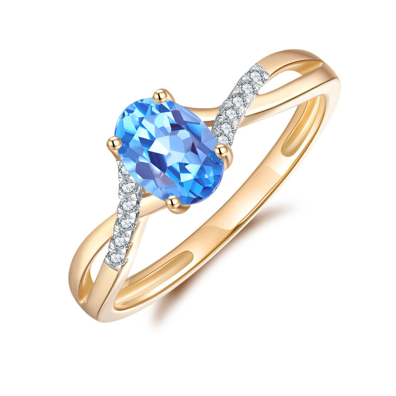 9ct Yellow Gold Blue Topaz & Diamond Ring