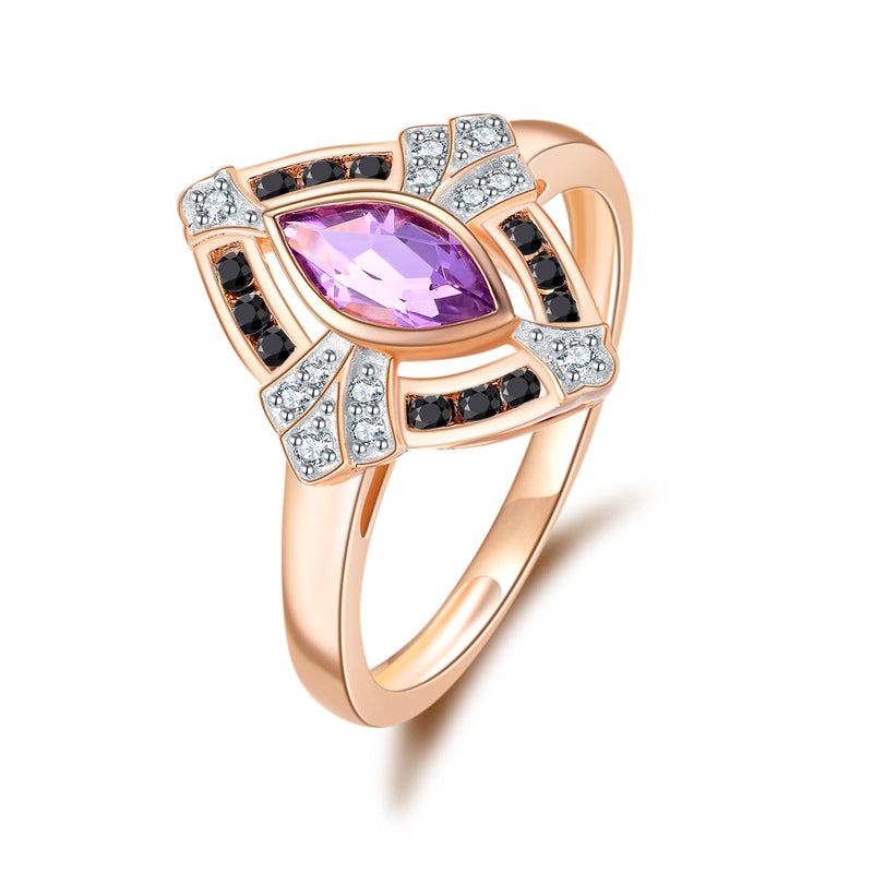 9ct Rose Gold Amethyst, Black Sapphire & Diamond Ring