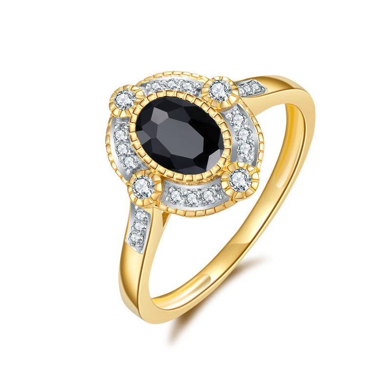 9ct Yellow Gold Black Sapphire & Diamond Ring