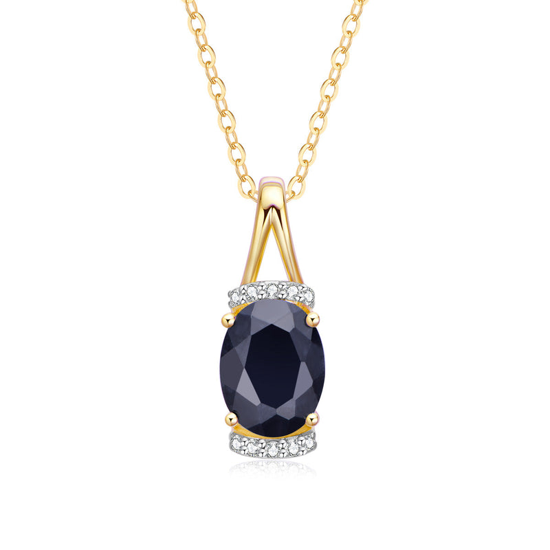 9ct Yellow Gold Black Sapphire & Diamond Pendant
