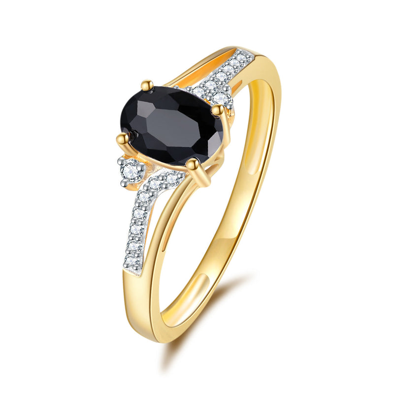 9ct Yellow Gold Black Sapphire & Diamond Ring