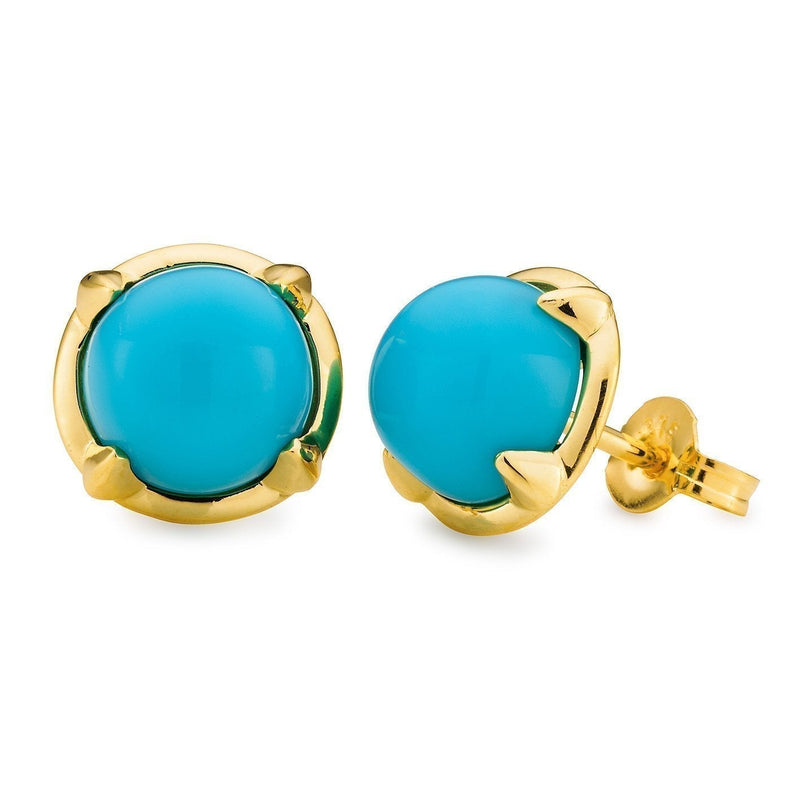 Turquoise Reconstituted Claw Set Stud Earrings in 9ct Yellow Gold