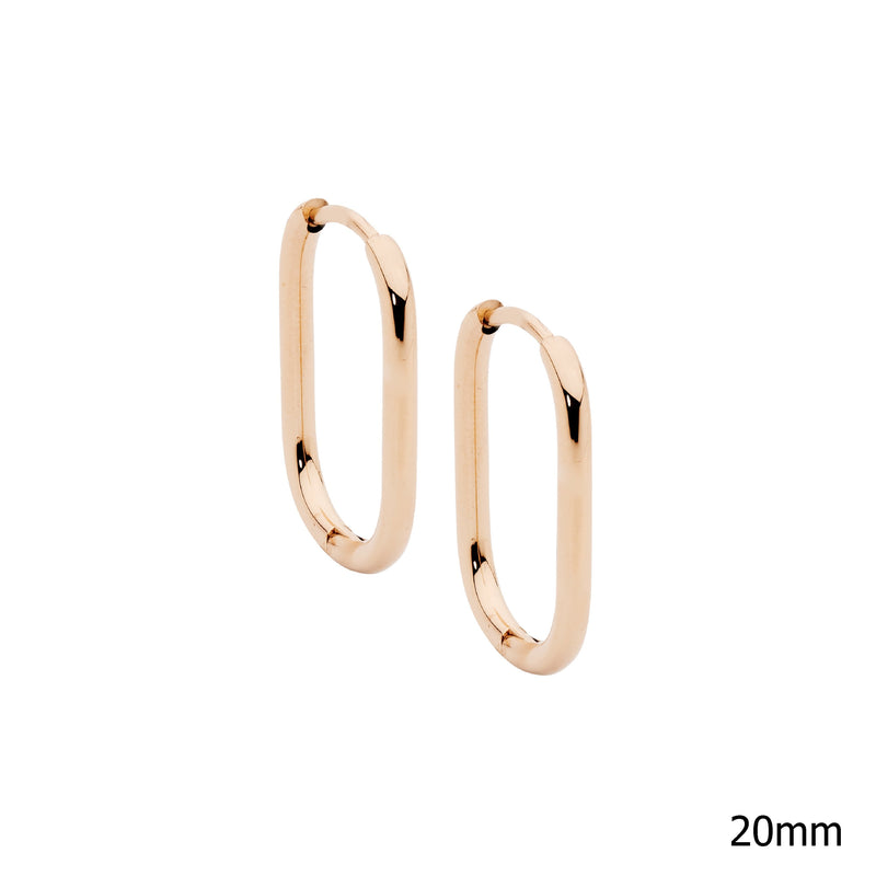 Stainless Steel 20mm Oval Hoop Earrings With Rose Gold IP Plating 
