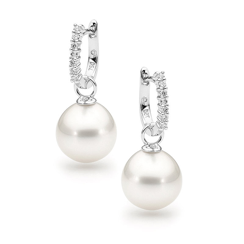 18ct White Gold Diamond & Pearl Huggie Earrings